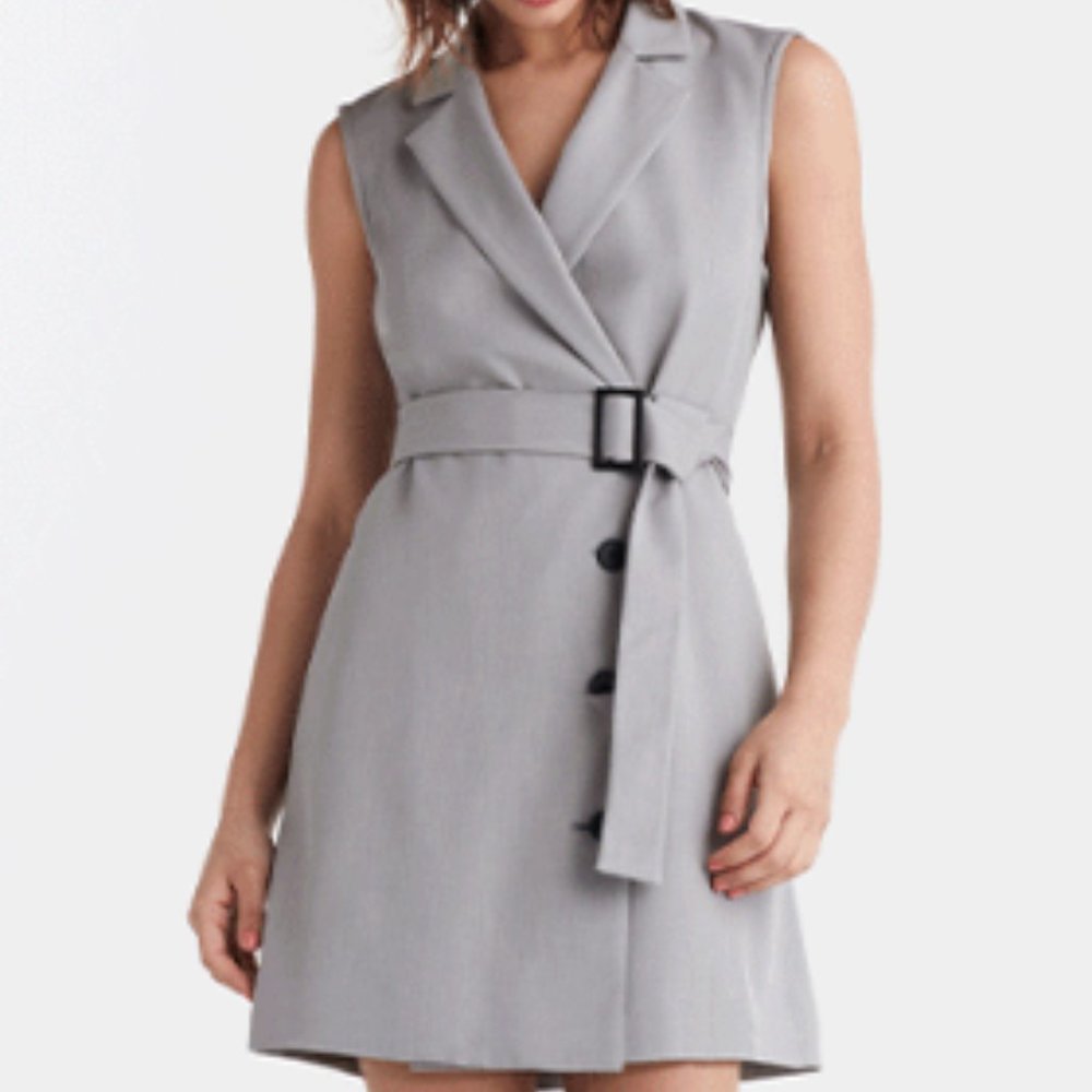 Vetta Grey Belted Blazer Dress S (NWT)